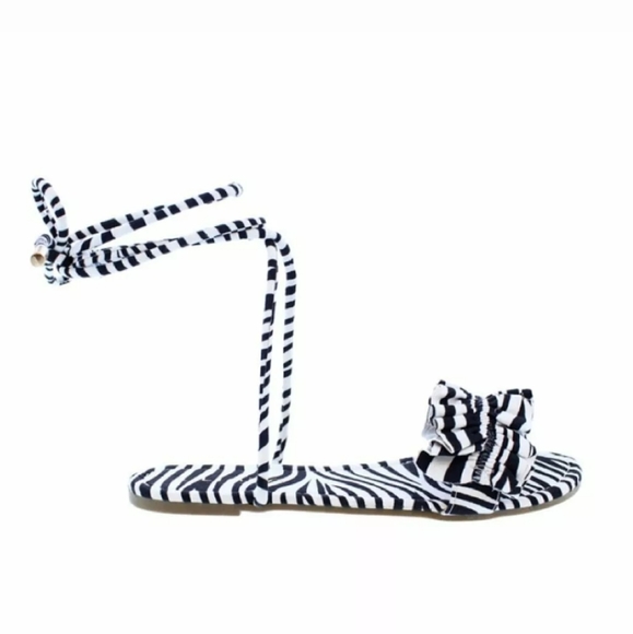 💙Liliana Black/White Zebra Ruffle Wrap Sandal - Picture 2 of 3